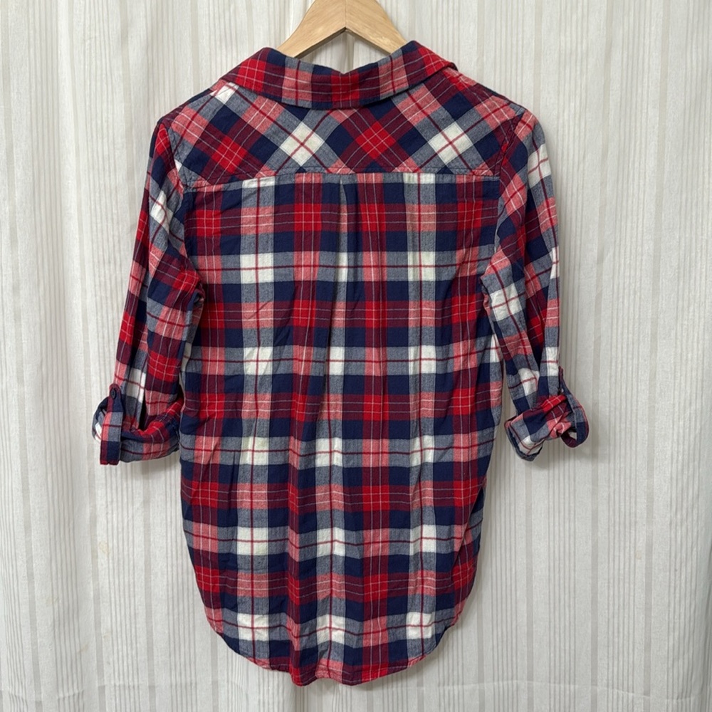 Market & Spruce Jillianne StitchFix red white and blue plaid button up flannel - Picture 3 of 8